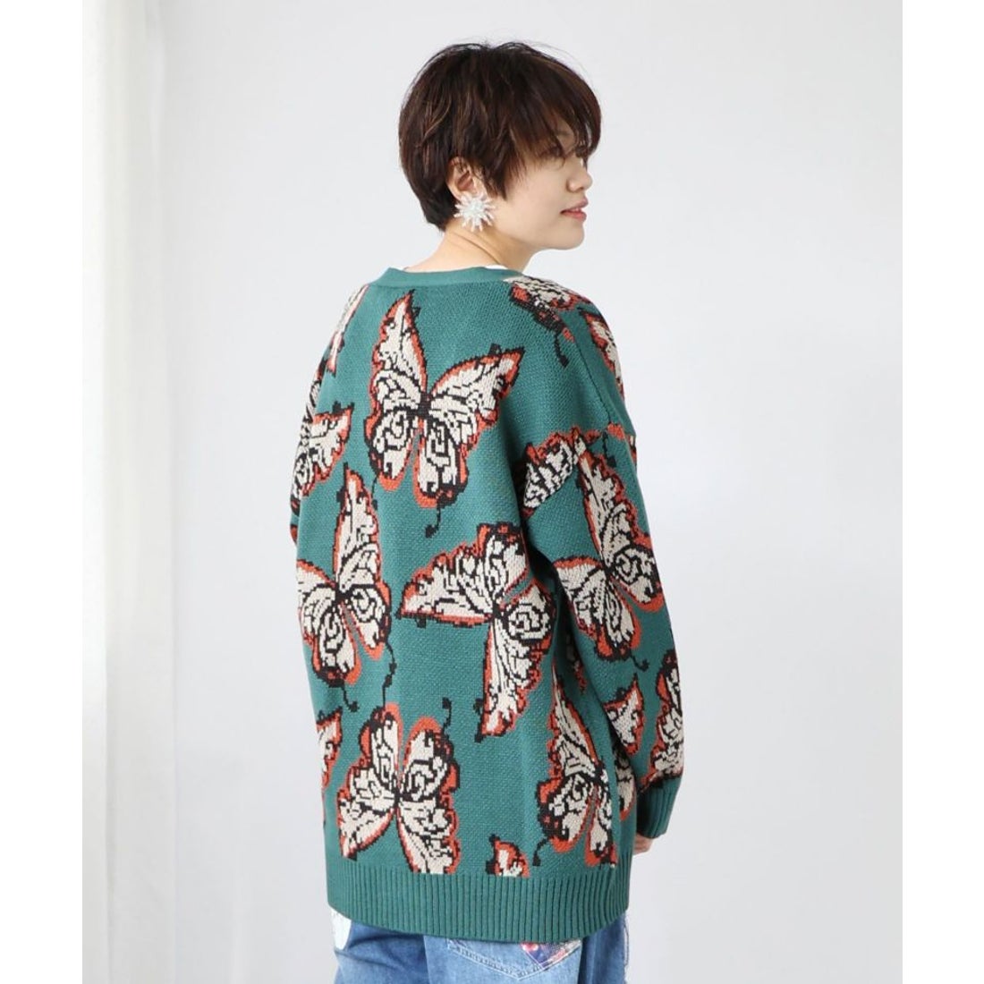 スカラー ScoLar 蝶柄ニットカーディガン （パープル） -靴