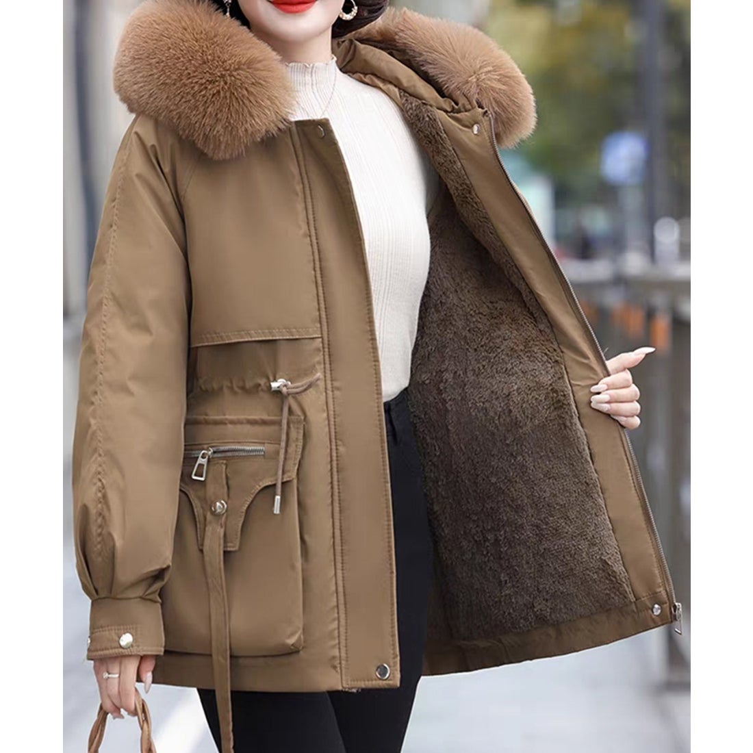 エスイーユー SEU 暖かいファーモッズコート アウター レディース 中綿