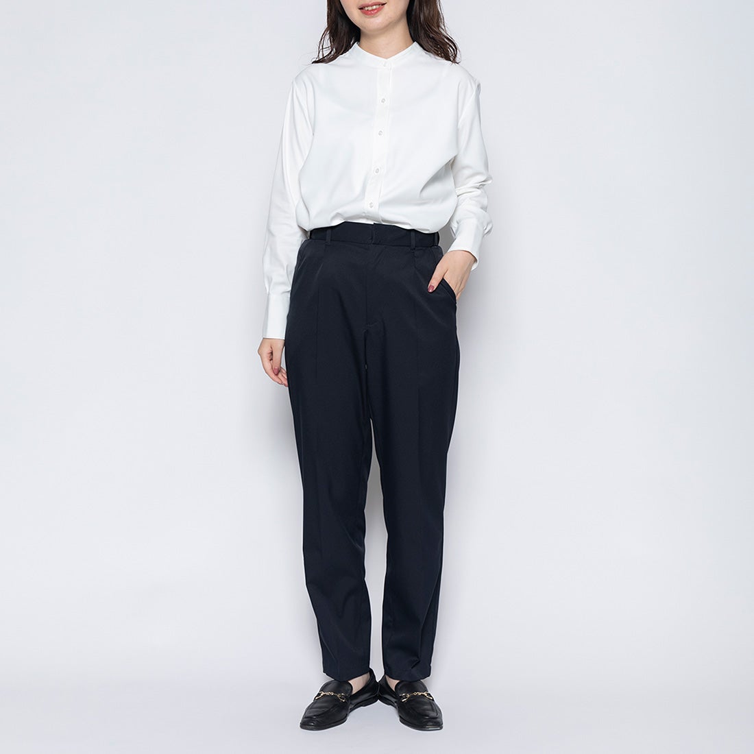 レディース バンドカラーブラウス （オフホワイト） -WWSワークウェア