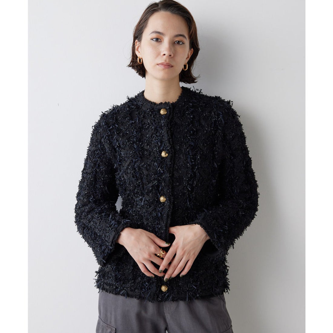ウィムガゼット Whim Gazette ツィードカーディガン （black