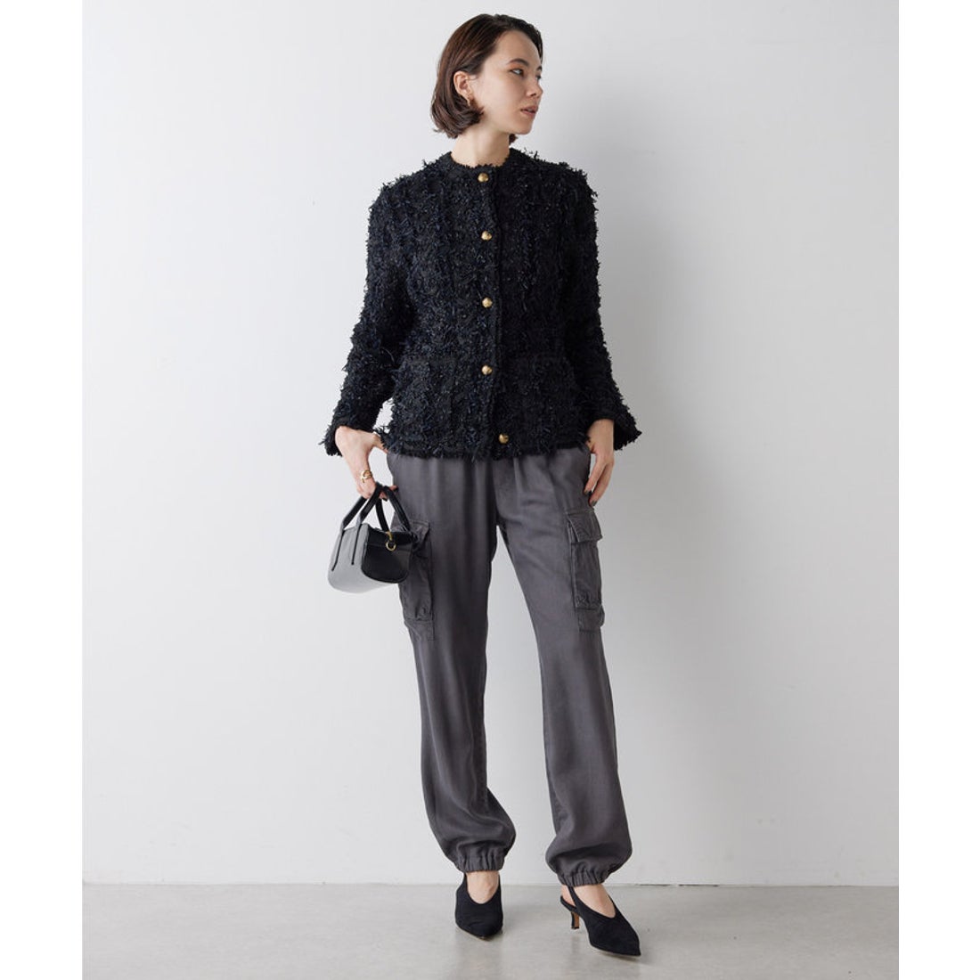 ウィムガゼット Whim Gazette ツィードカーディガン （black