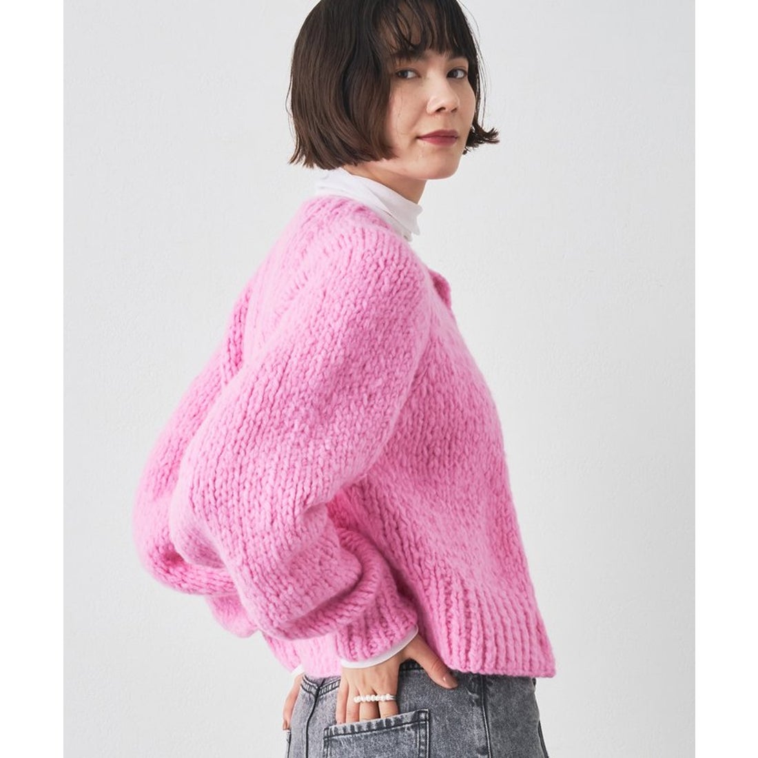 ウィムガゼット Whim Gazette ハンドニットカーディガン （pink） -靴