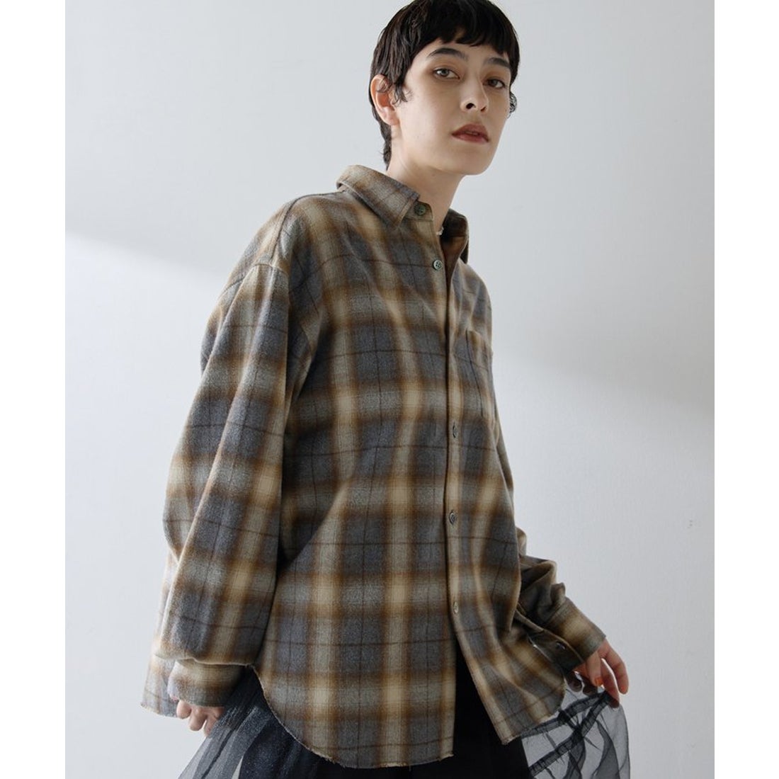 ウィムガゼット Whim Gazette シャギーチェックシャツ （gray