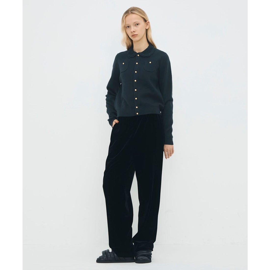 キャバン CABaN CABaN コットンカシミヤ レースコンビポケット