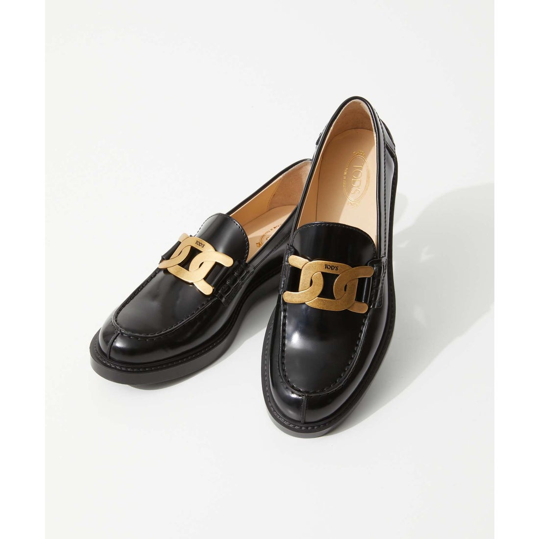 箱付き美品✨TOD'S ケイト エナメルフラットパンプス 黒 チェーン 35.5