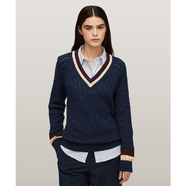 トミー ヒルフィガー TOMMY HILFIGER バーシティケーブルVネック