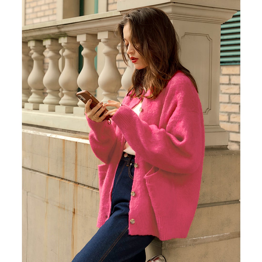 ティティベイト titivate モヘアライクオーバーカーディガン （ピンク