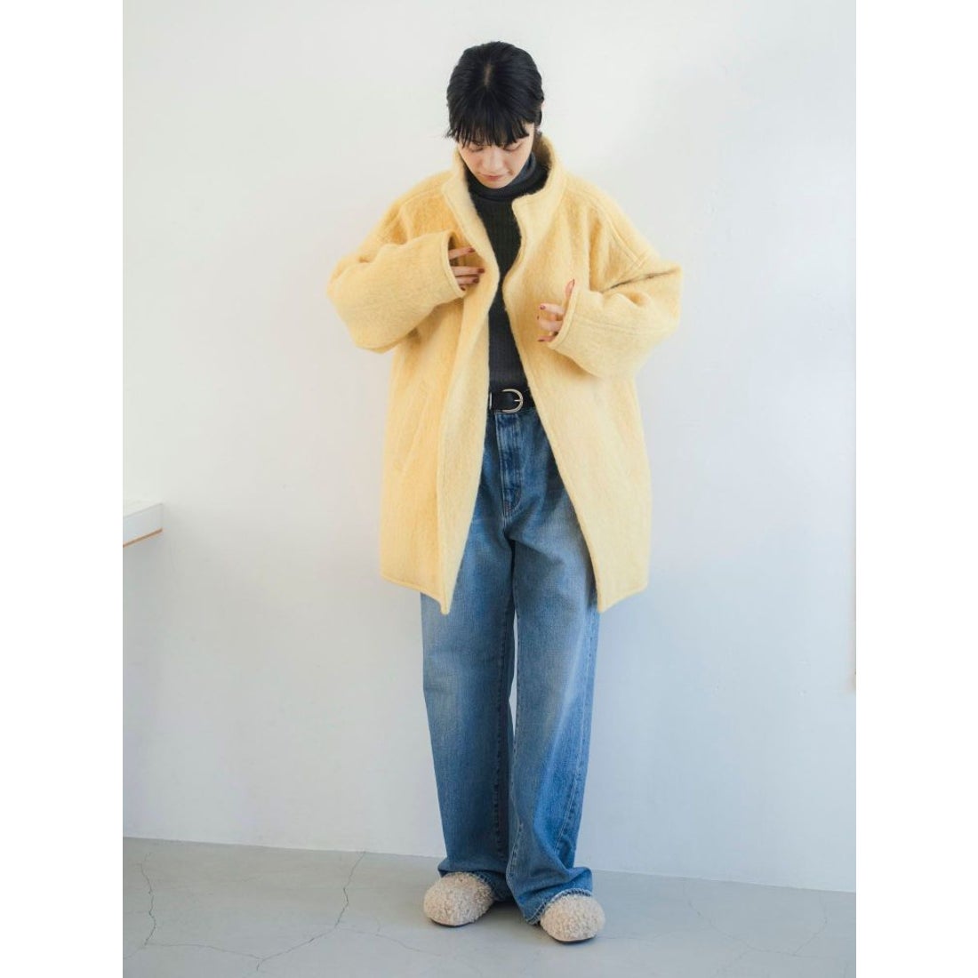 アングリッド Ungrid アルパカ混ミドル丈スタンドカラーコート