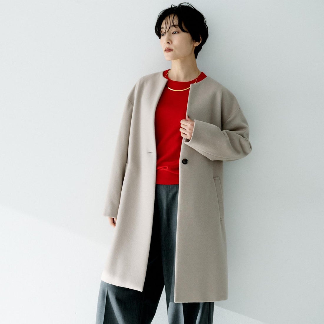 アンタイトル UNTITLED カシミヤ混ノーカラーコート （ブラウン(042
