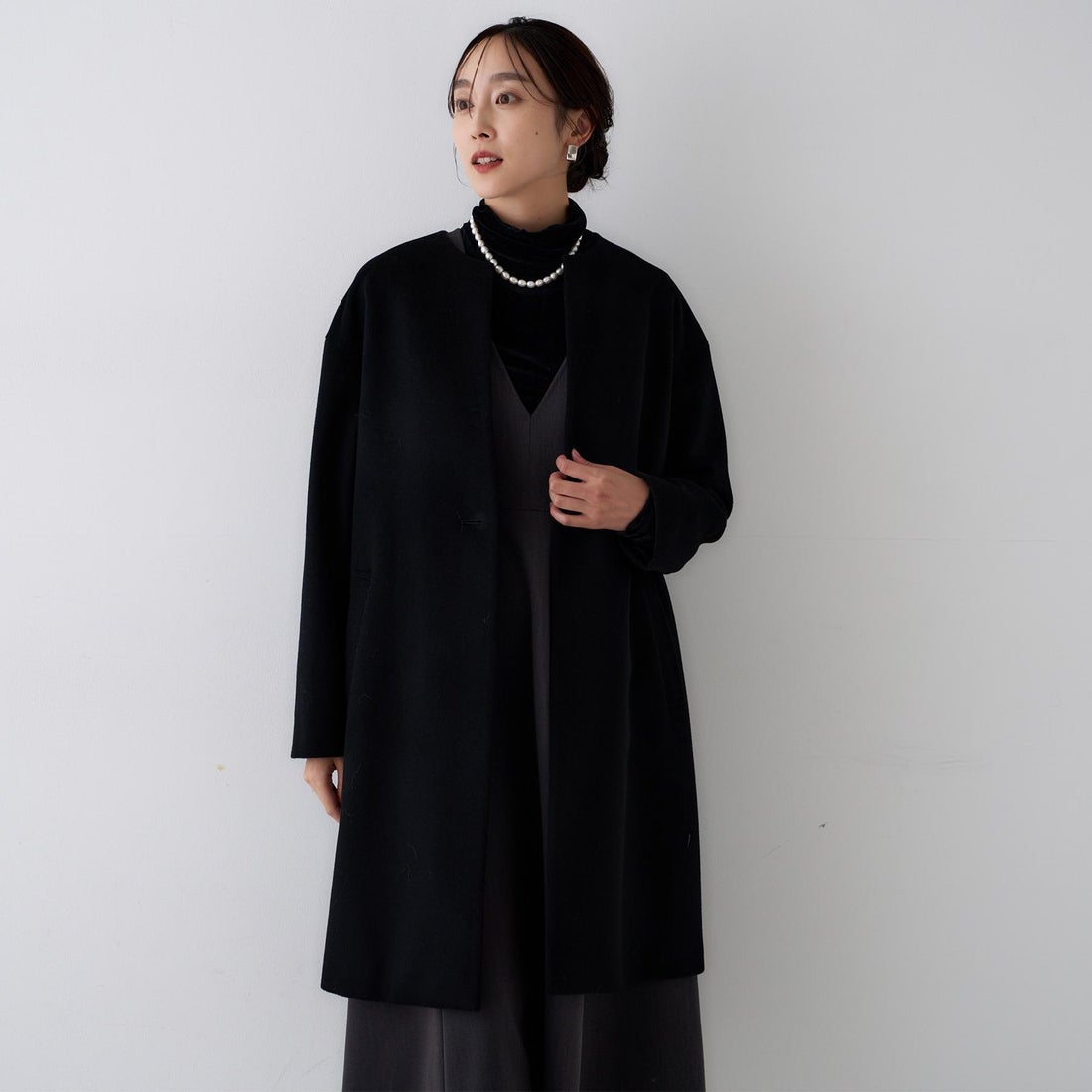 アンタイトル UNTITLED カシミヤ混ノーカラーコート （ブラック(019