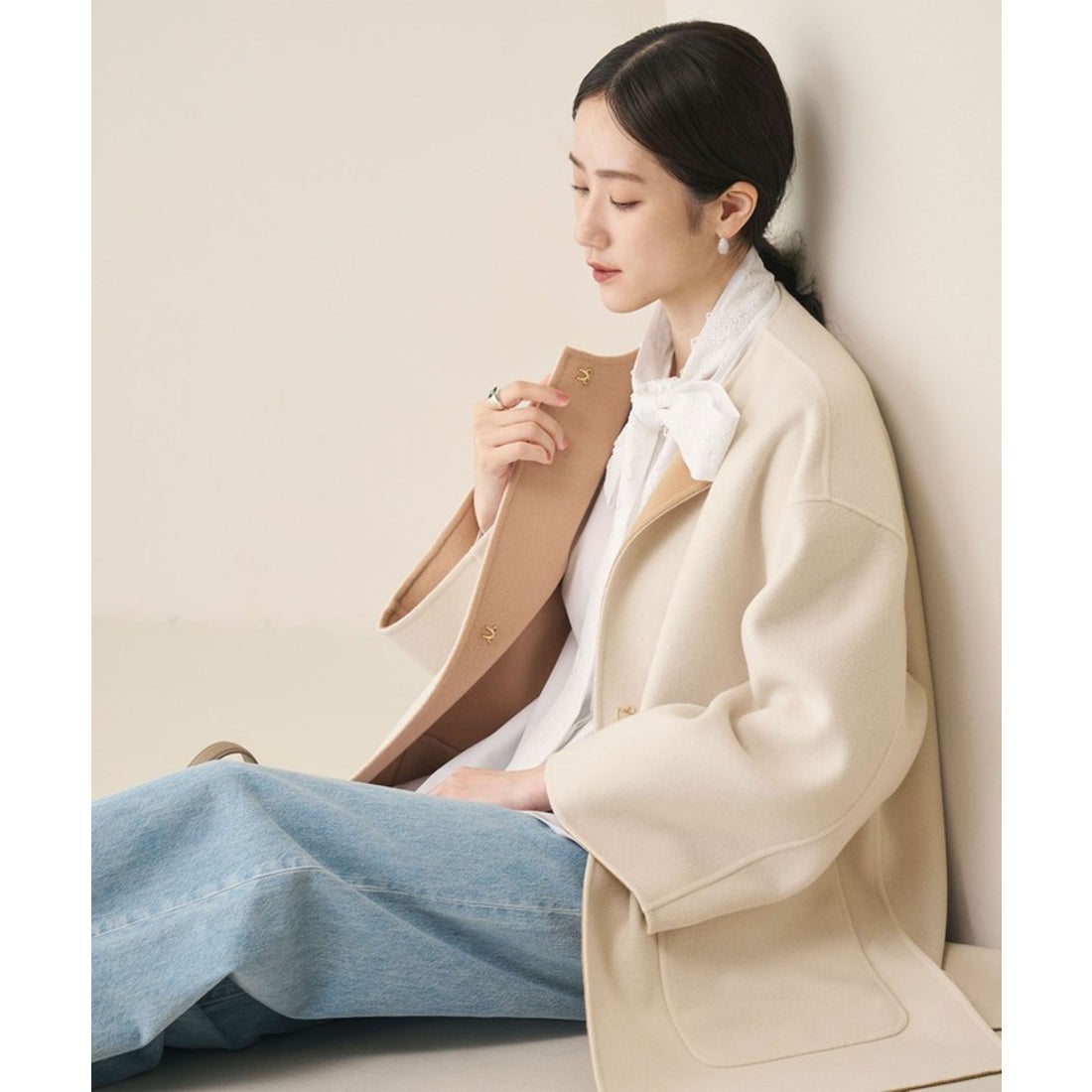 UNITED ARROWS バイカラー リバー ミドルコート （OFF WHITE