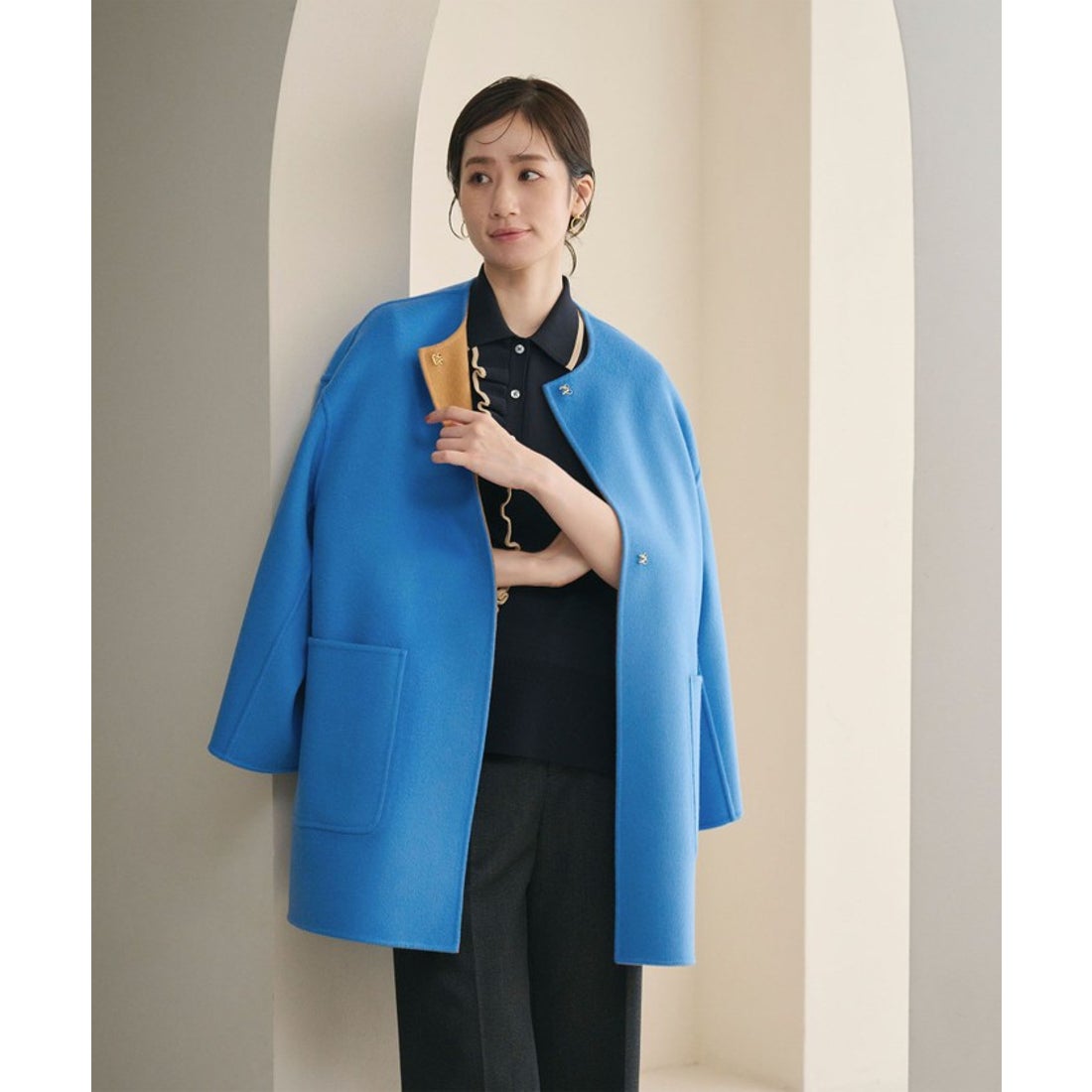 UNITED ARROWS バイカラー リバー ミドルコート （COBALT