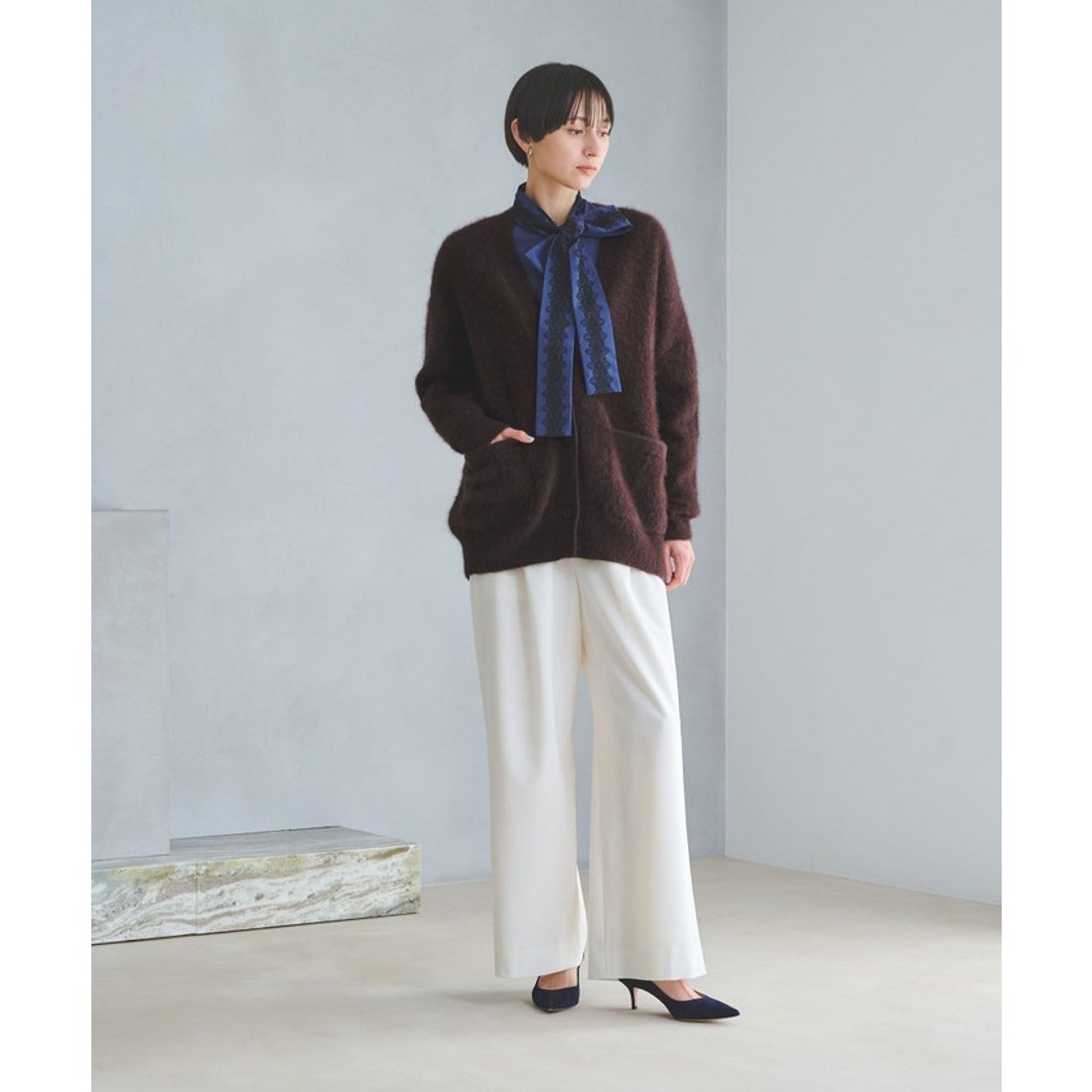 UNITED ARROWS フォックスカシミヤ ミドル カーディガン （NAVY