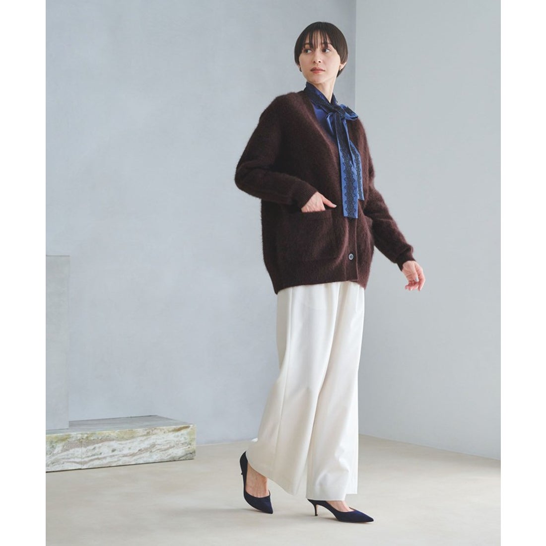 UNITED ARROWS フォックスカシミヤ ミドル カーディガン （NAVY