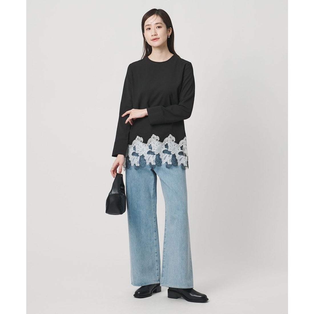 UNITED ARROWS バックサテン レースコンビ ブラウス ‐ウォッシャブル