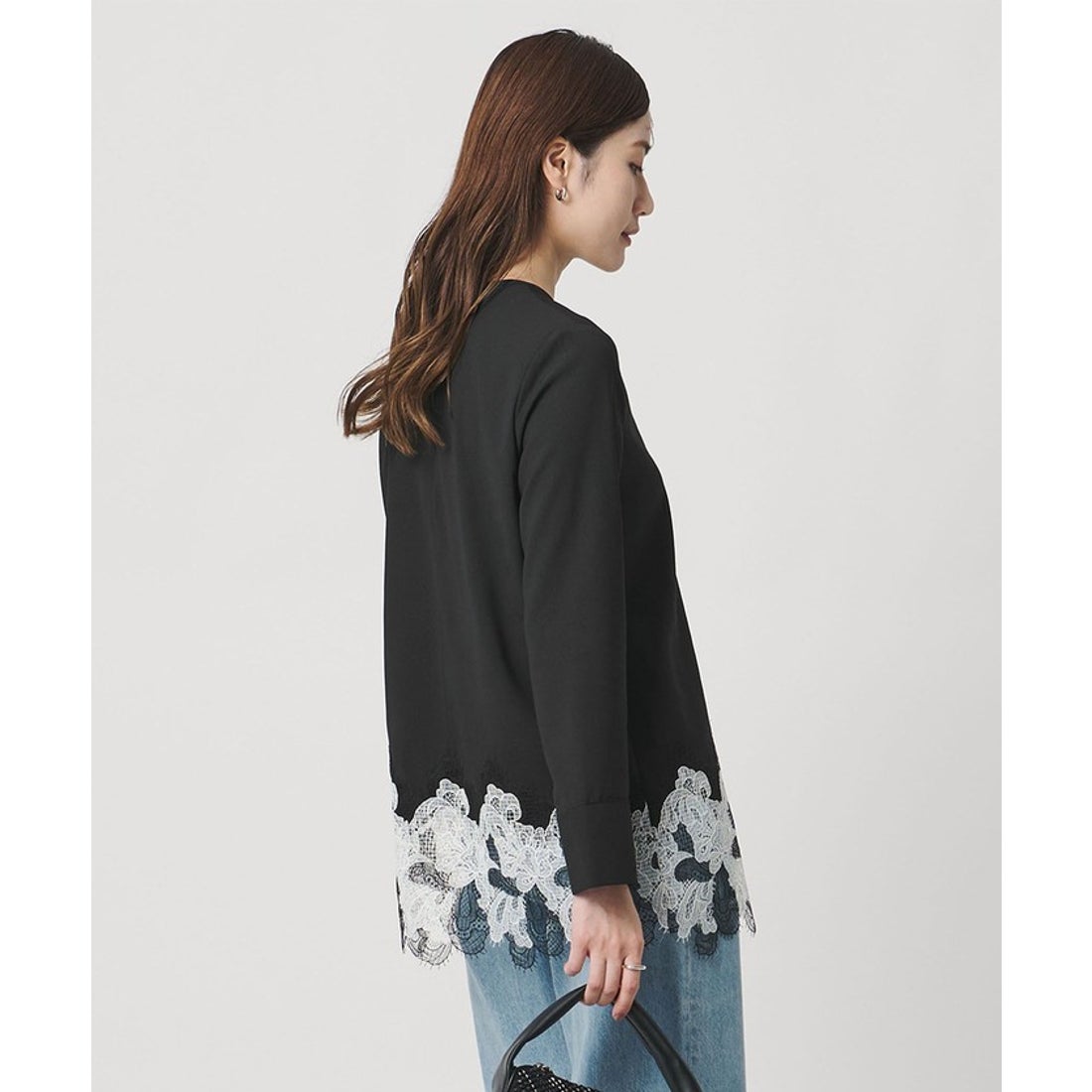 UNITED ARROWS バックサテン レースコンビ ブラウス ‐ウォッシャブル