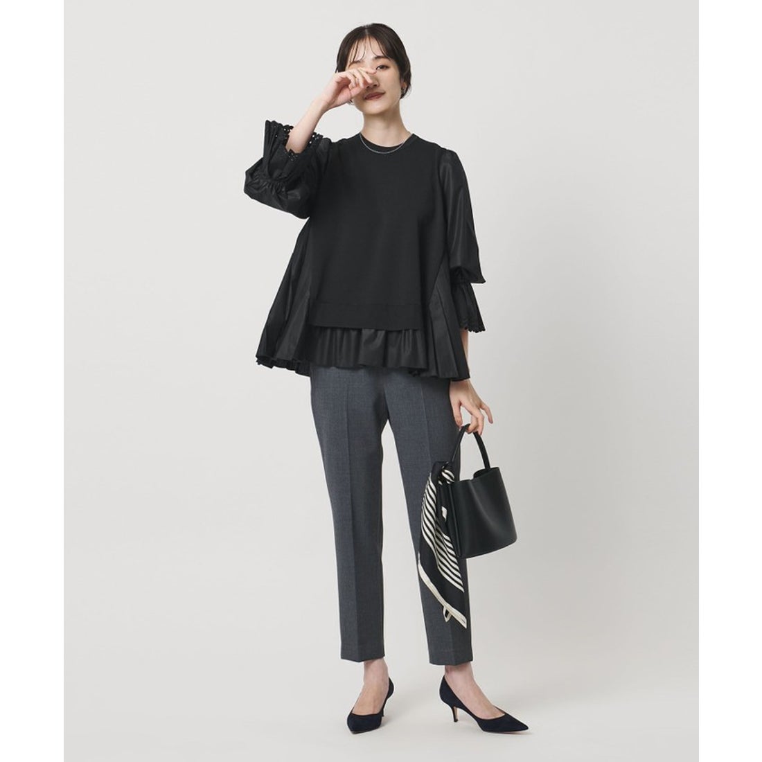 UNITED ARROWS プリーツ コンビ ニット ブラウス ‐ウォッシャブル