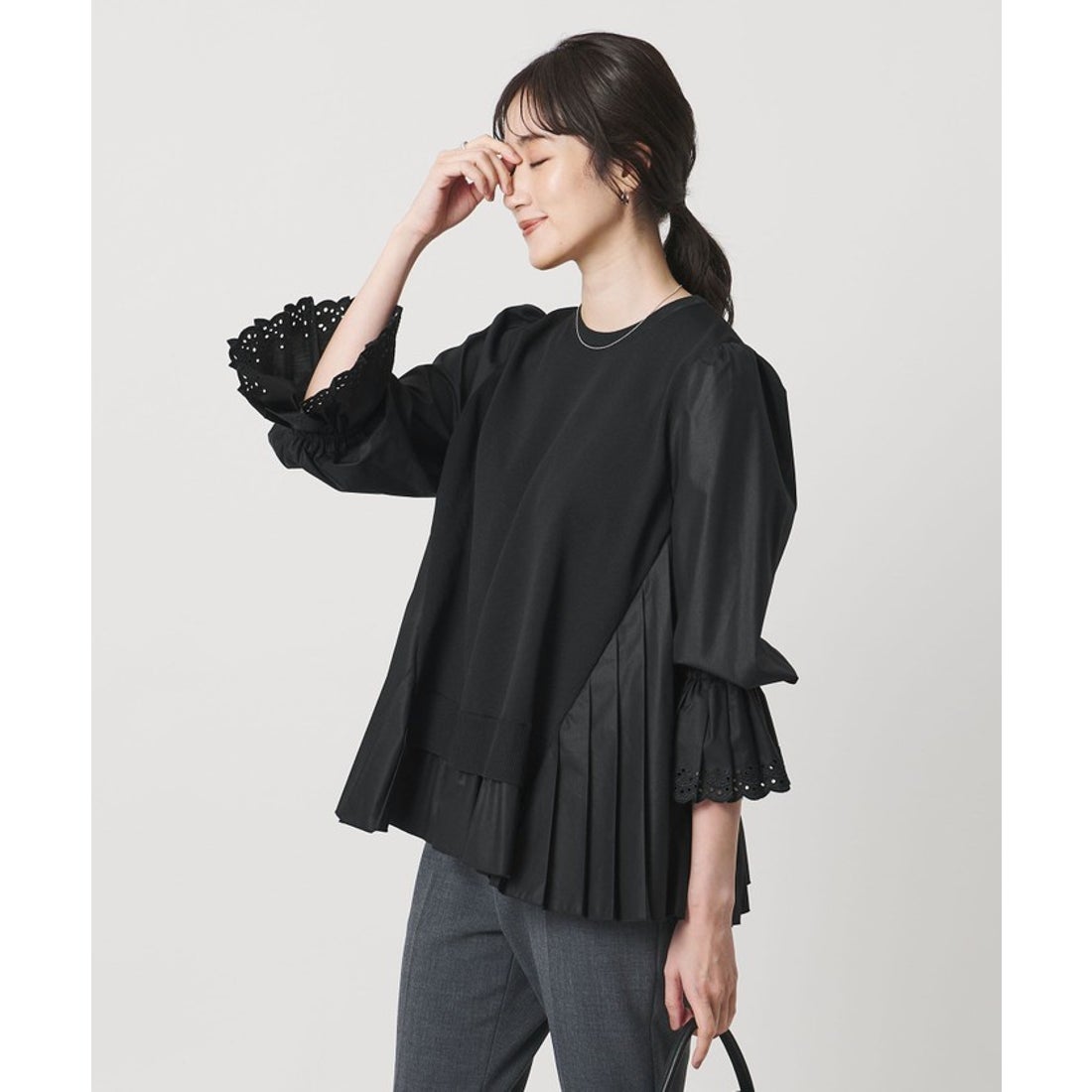 UNITED ARROWS プリーツ コンビ ニット ブラウス ‐ウォッシャブル