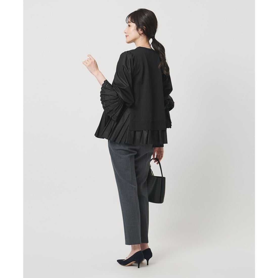 UNITED ARROWS プリーツ コンビ ニット ブラウス ‐ウォッシャブル