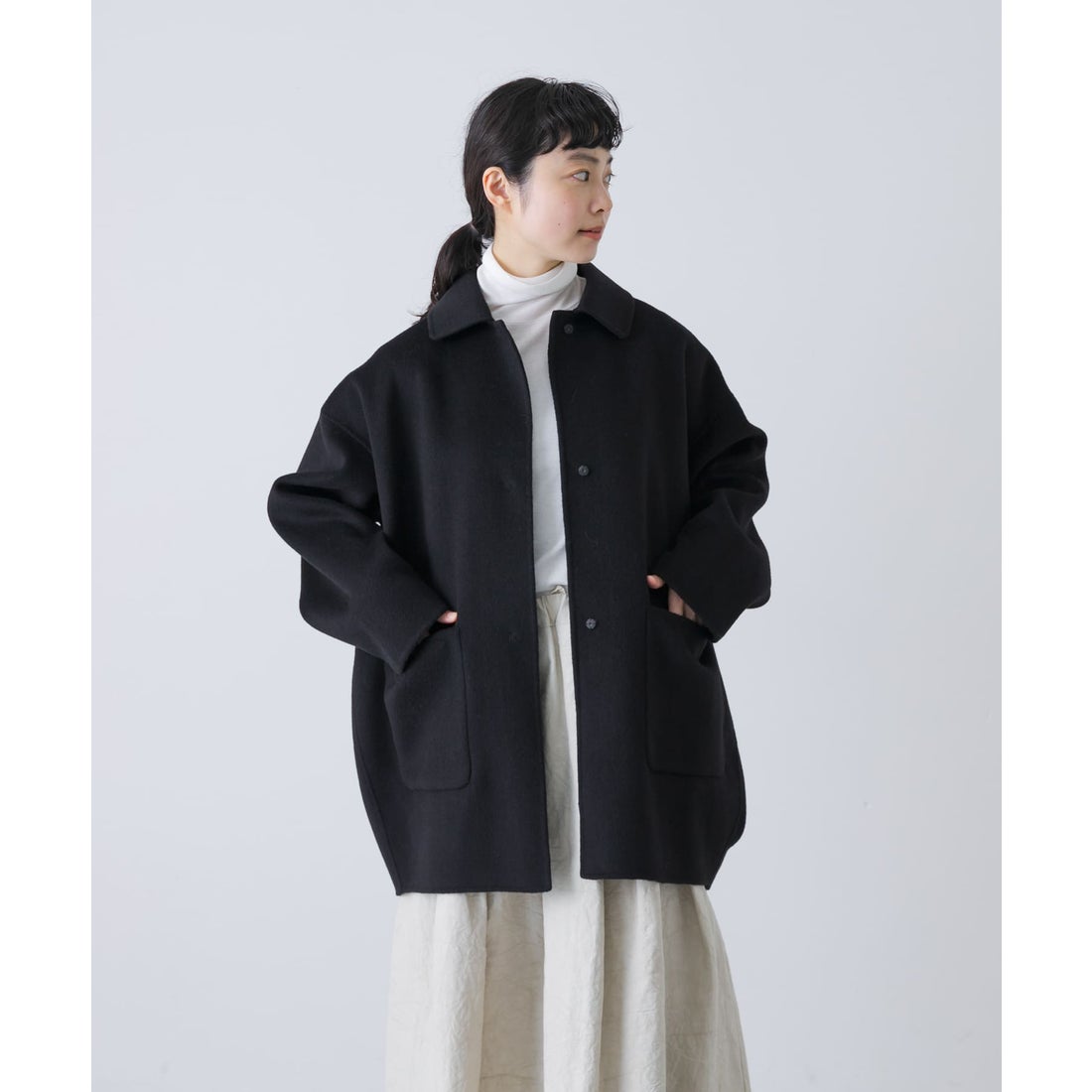 カグレ かぐれ ウールステンカラーショートコート （ブラック