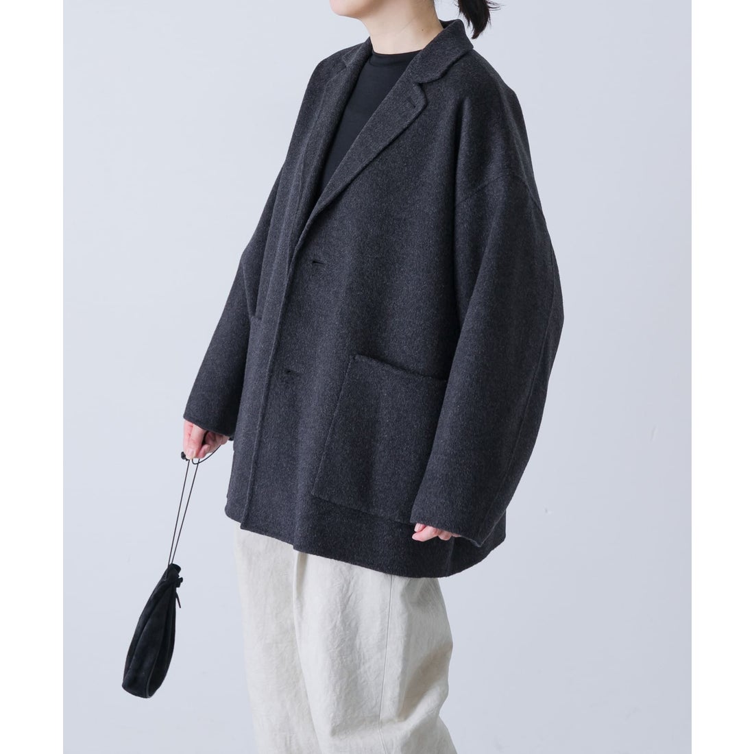 カグレ かぐれ ウールテーラードショートコート （チャコールグレー