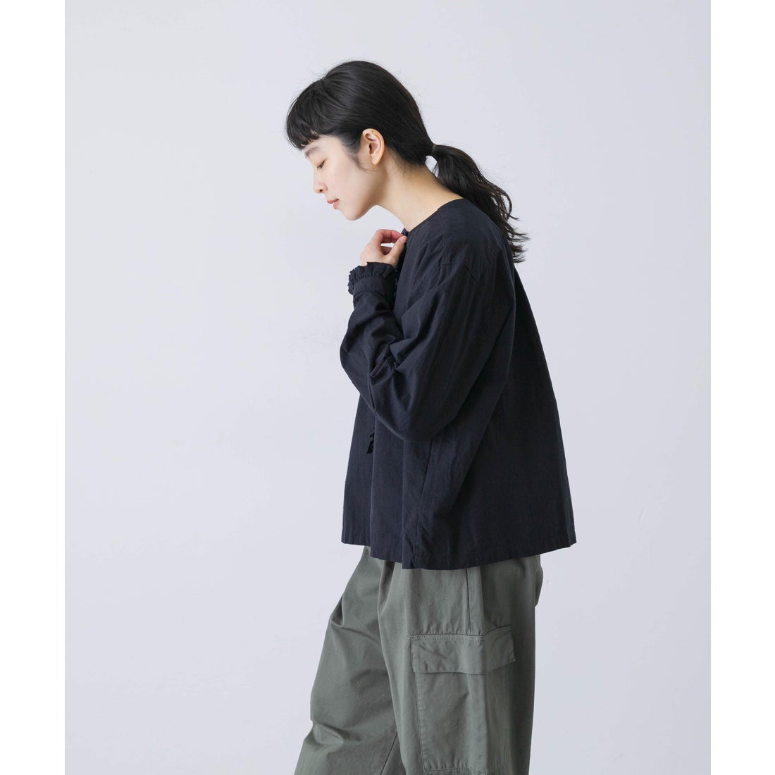 カグレ かぐれ コットンシルクフリルブラウス （チェック