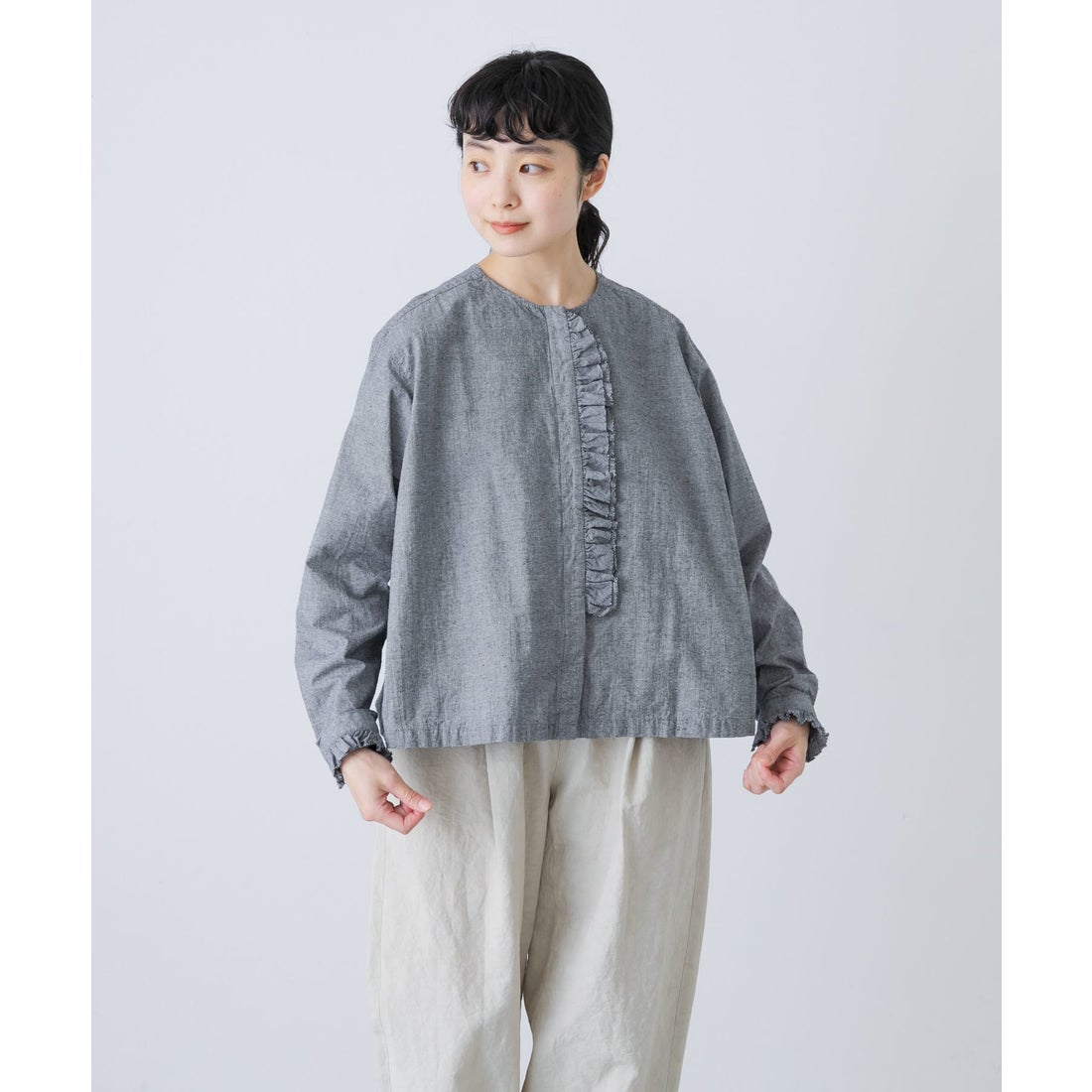 カグレ かぐれ コットンシルクフリルブラウス （チェック