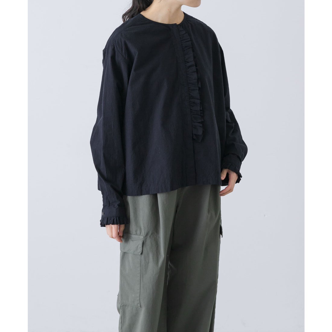 カグレ かぐれ コットンシルクフリルブラウス （チェック