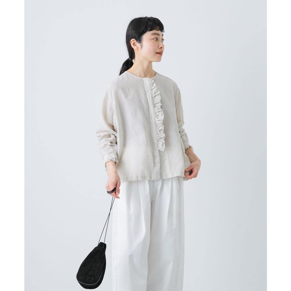 カグレ かぐれ コットンリネンワッシャーフリルブラウス （L.GRAY