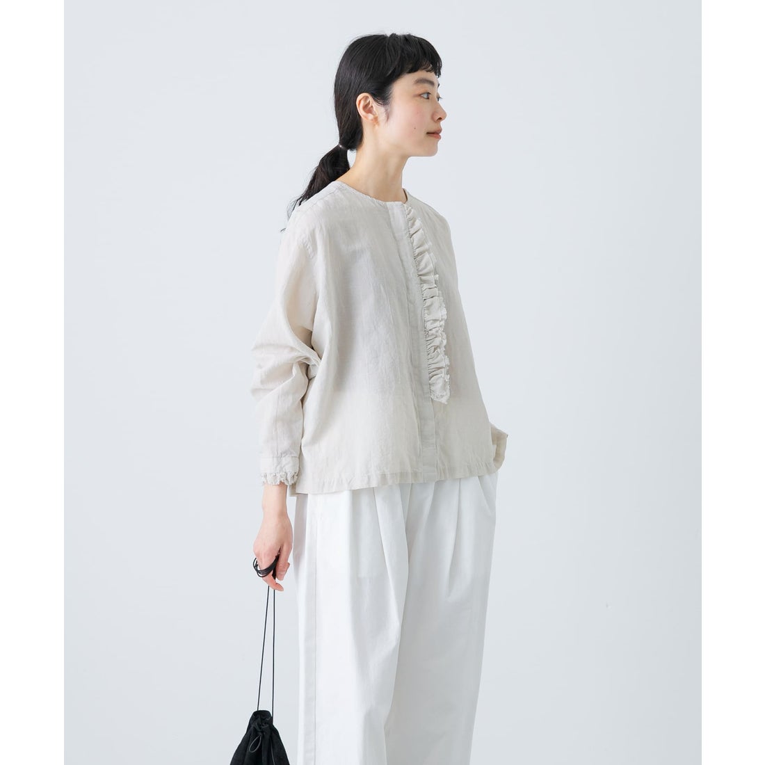 カグレ かぐれ コットンリネンワッシャーフリルブラウス （L.GRAY