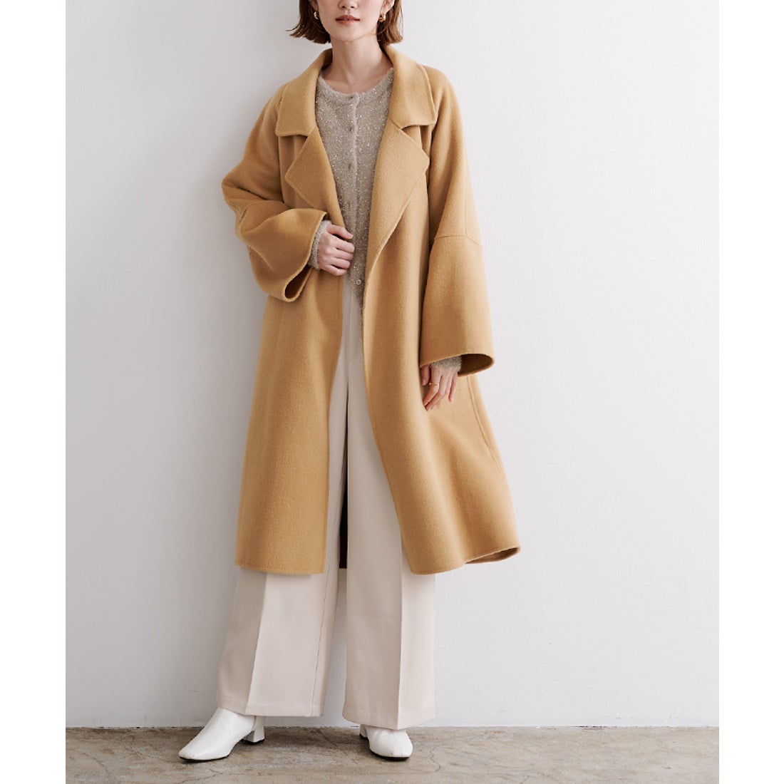 ユアーズ ur's ベルト付ウールカシミヤチェスターコート （キャメル