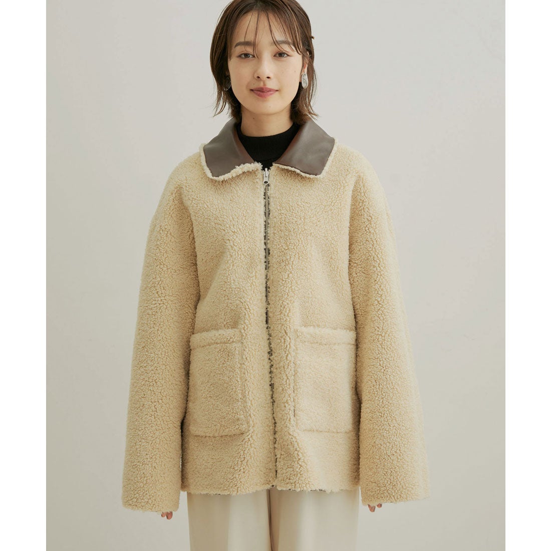 ビス VIS リバーシブルフェイクレザーボアブルゾン （ダークブラウン