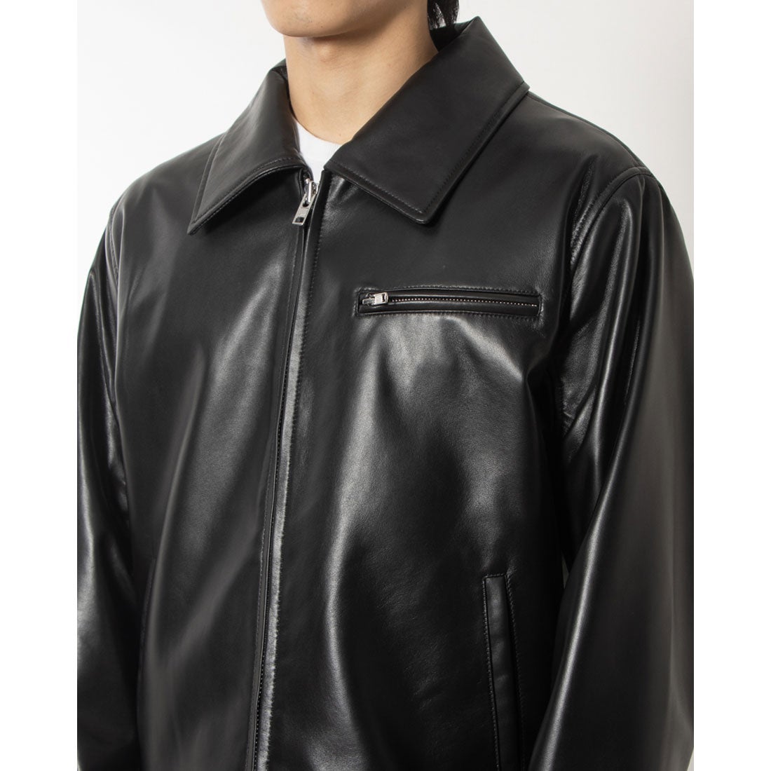 ベスジョーヤ VESGIOIA ラムレザー衿付JK （ブラック） - ファッション