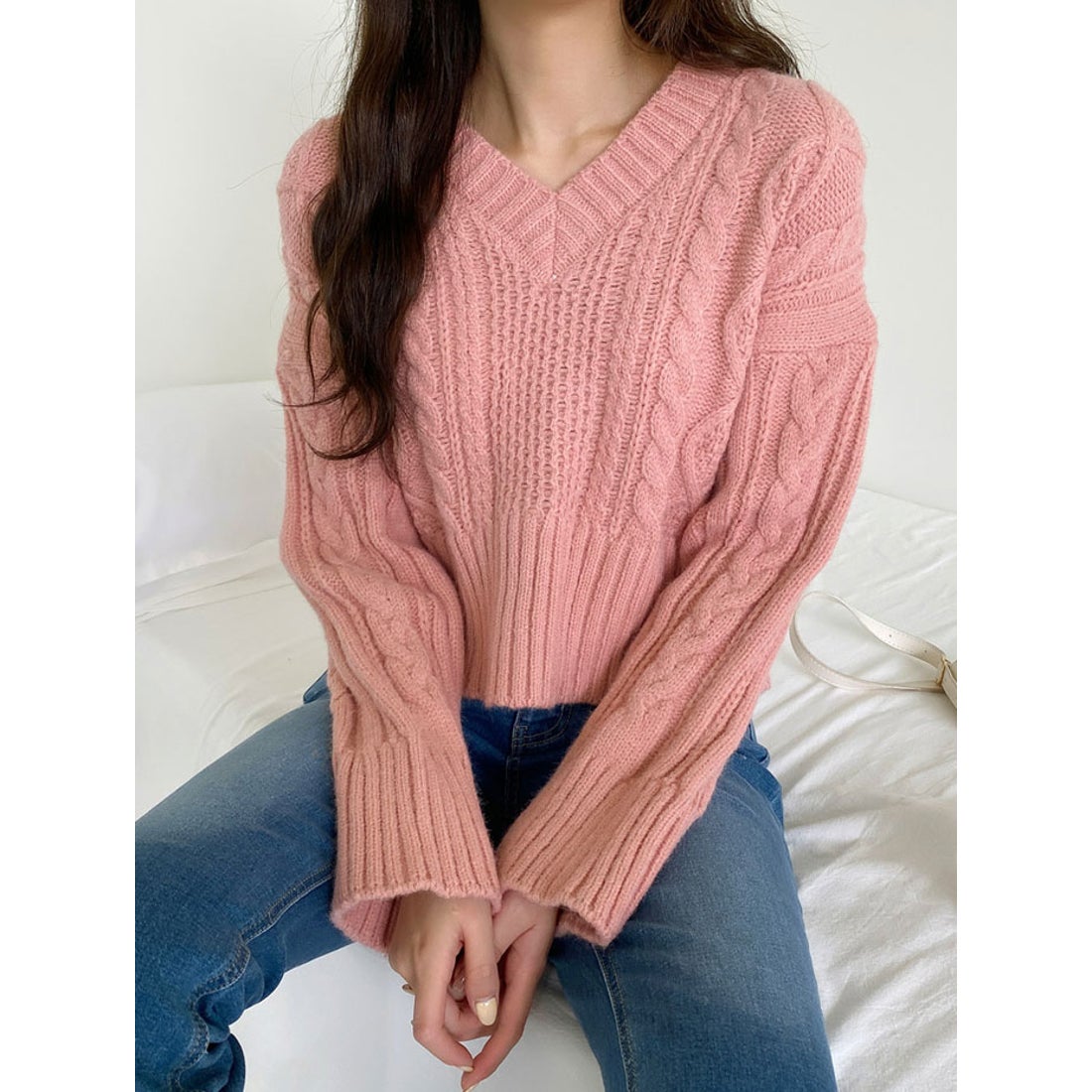 ビビッドレディ VIVIDLADY ケーブルVネックニットセーターレディース