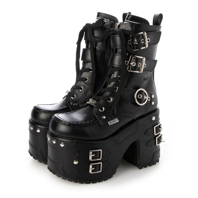 6310008 【防滑ソール】厚底レースアップブーツ （ブラックパープル