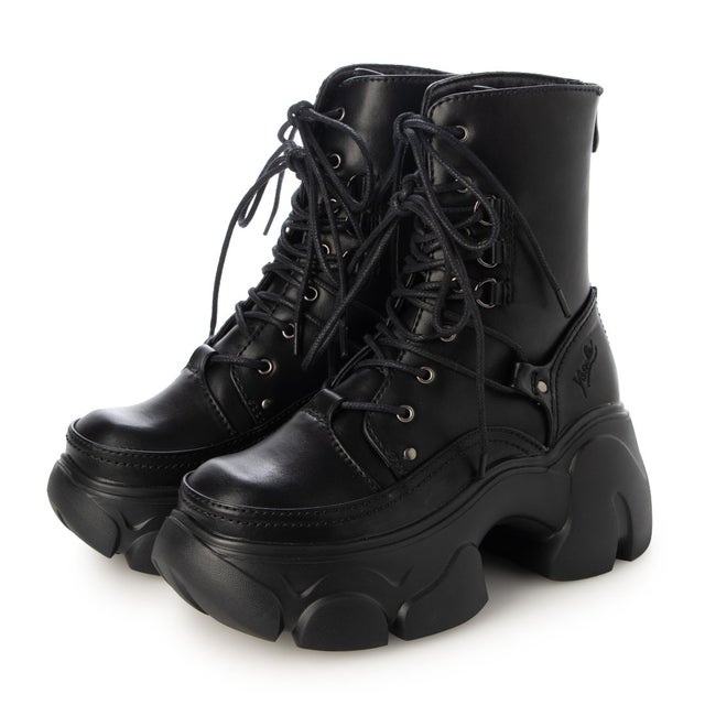 6310008 【防滑ソール】厚底レースアップブーツ （ブラック