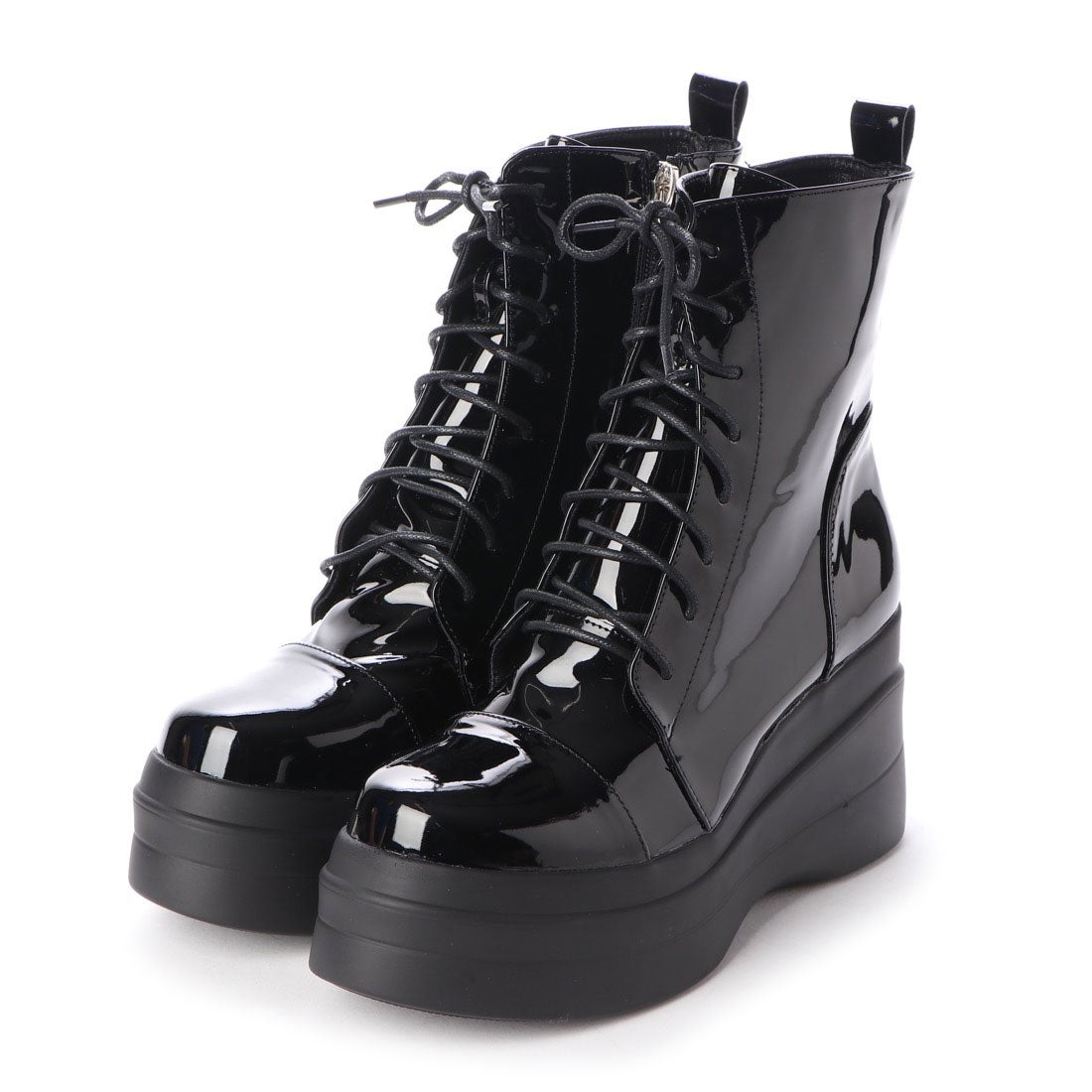 厚底レースアップブーツ （ブラックエナメル） -YOSUKE U・S