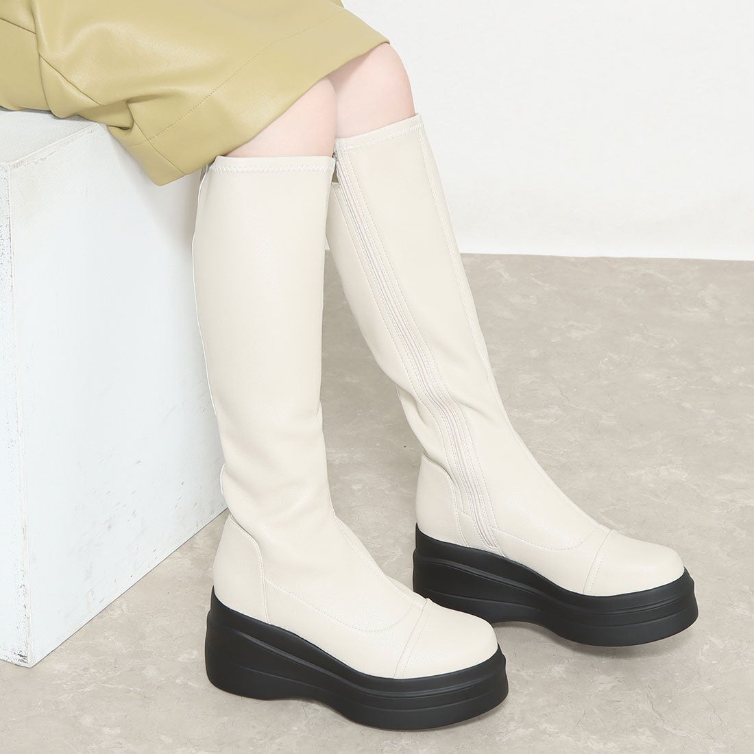 厚底ロングブーツ （アイボリー） -YOSUKE U・S・A 公式