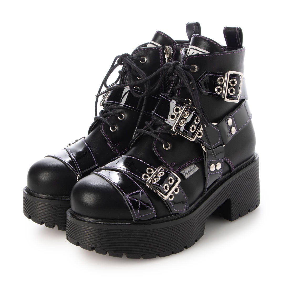 6310008 【防滑ソール】厚底レースアップブーツ （ブラックパープル