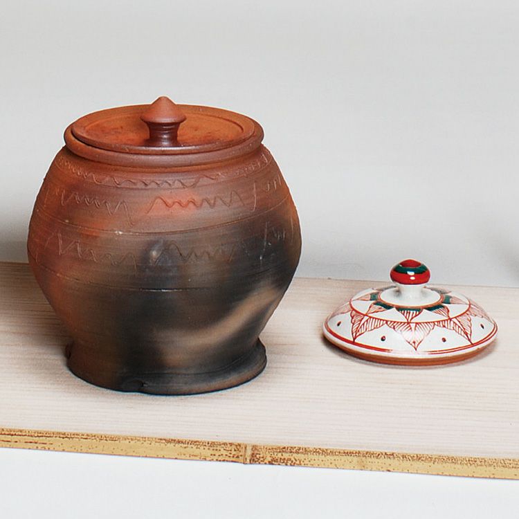 茶道具 水指（水差・みずさし） 水指 南蛮芋頭 赤絵替蓋付