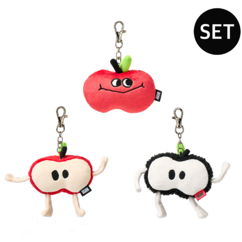 BTS JIN - IGIN Apple Doll Keychain 3-piece SET (Red + Half + Black