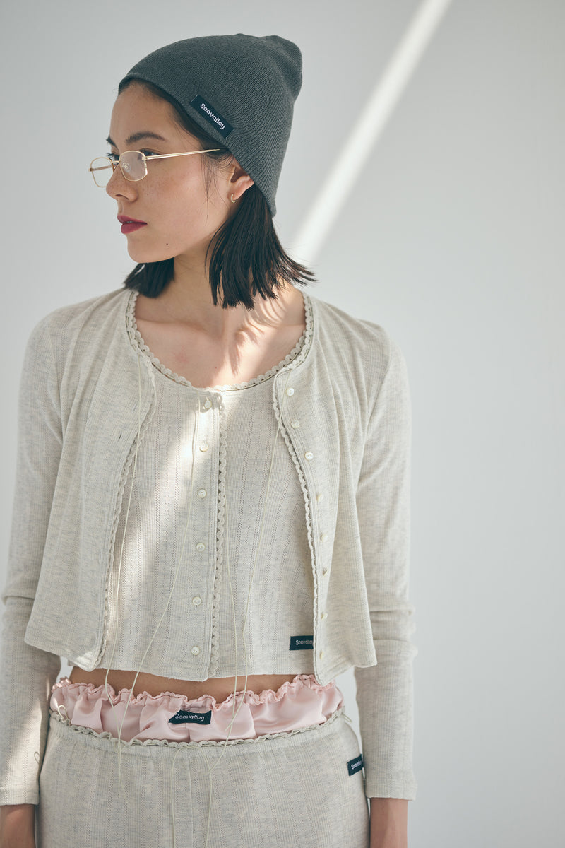 SEA EYELET RIBBED SLEEVELESS CARDIGAN