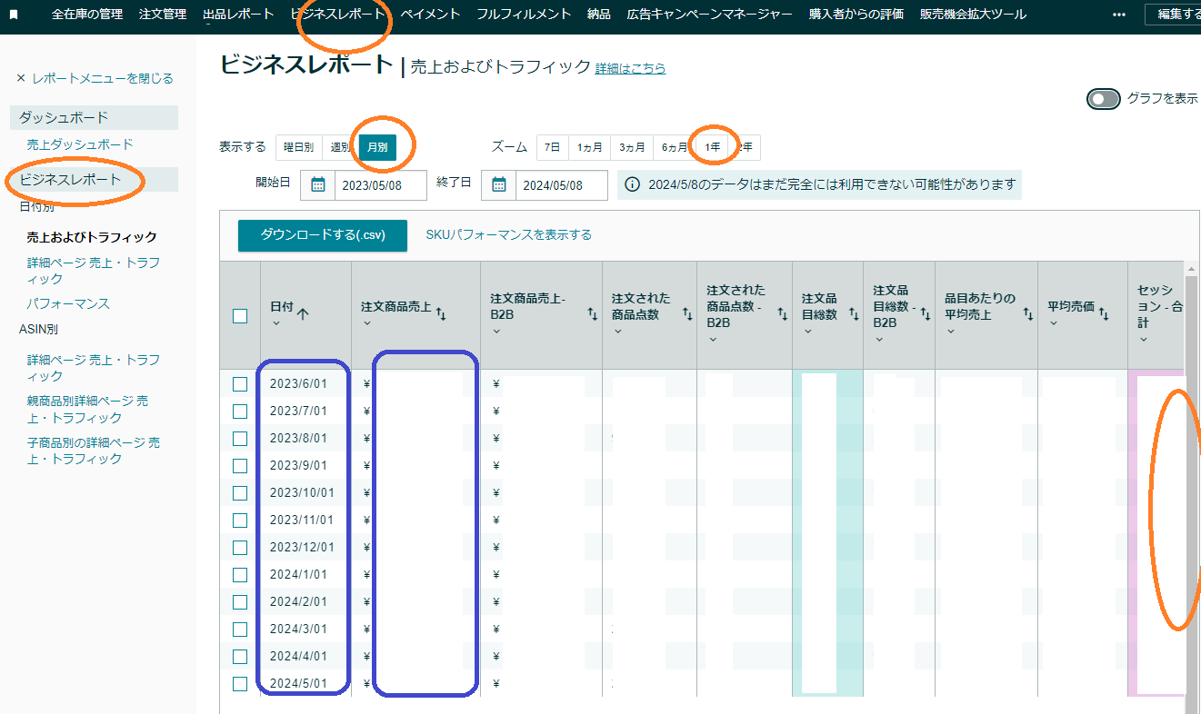 月次の売り上げ確認方法