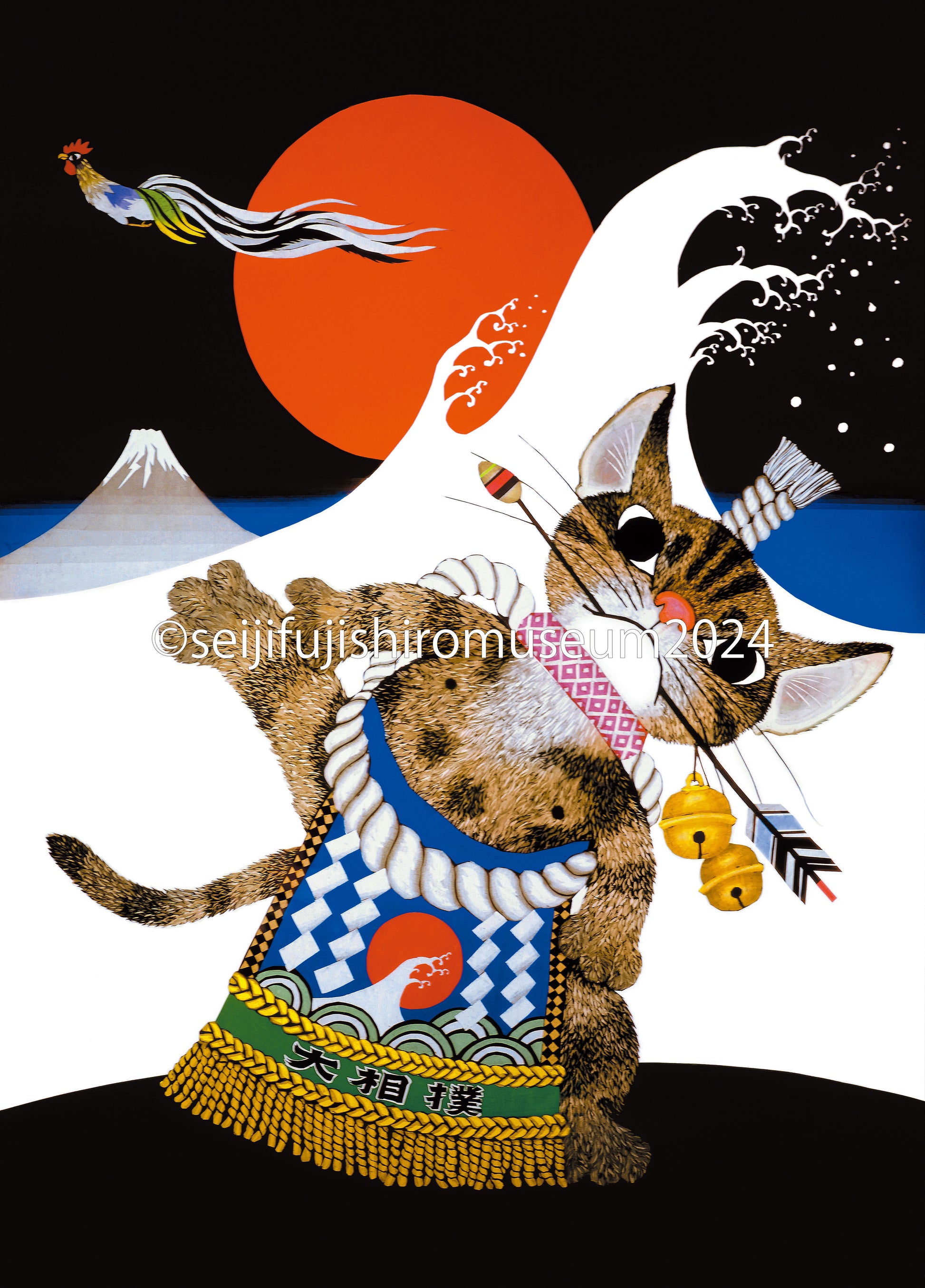 猫の相撲とり」FSM-78 ジクレー版画 – 藤城清治とラビの玉手箱