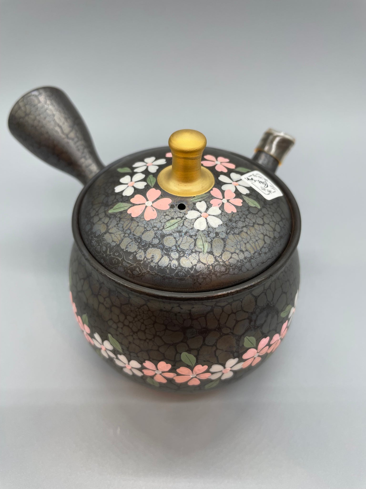 常滑焼 昭龍 つぼ型三色桜金つまみ急須 セラメッシュ茶こし 180cc