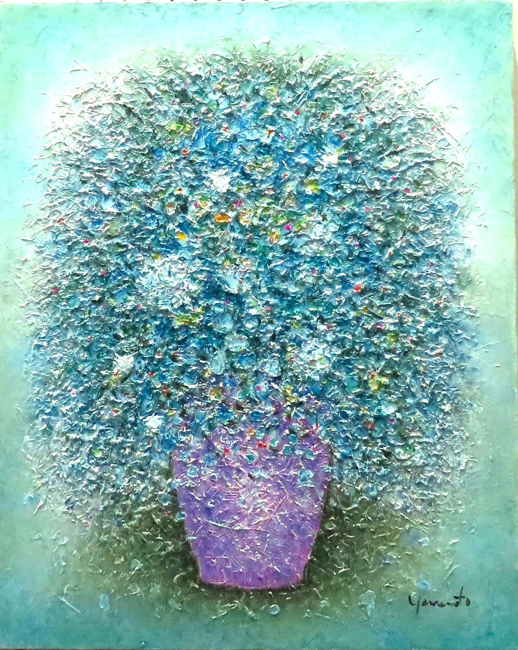 真作保証 流月真一 新緑の穂高連峰 油彩 風景画 油絵 絵画 美術