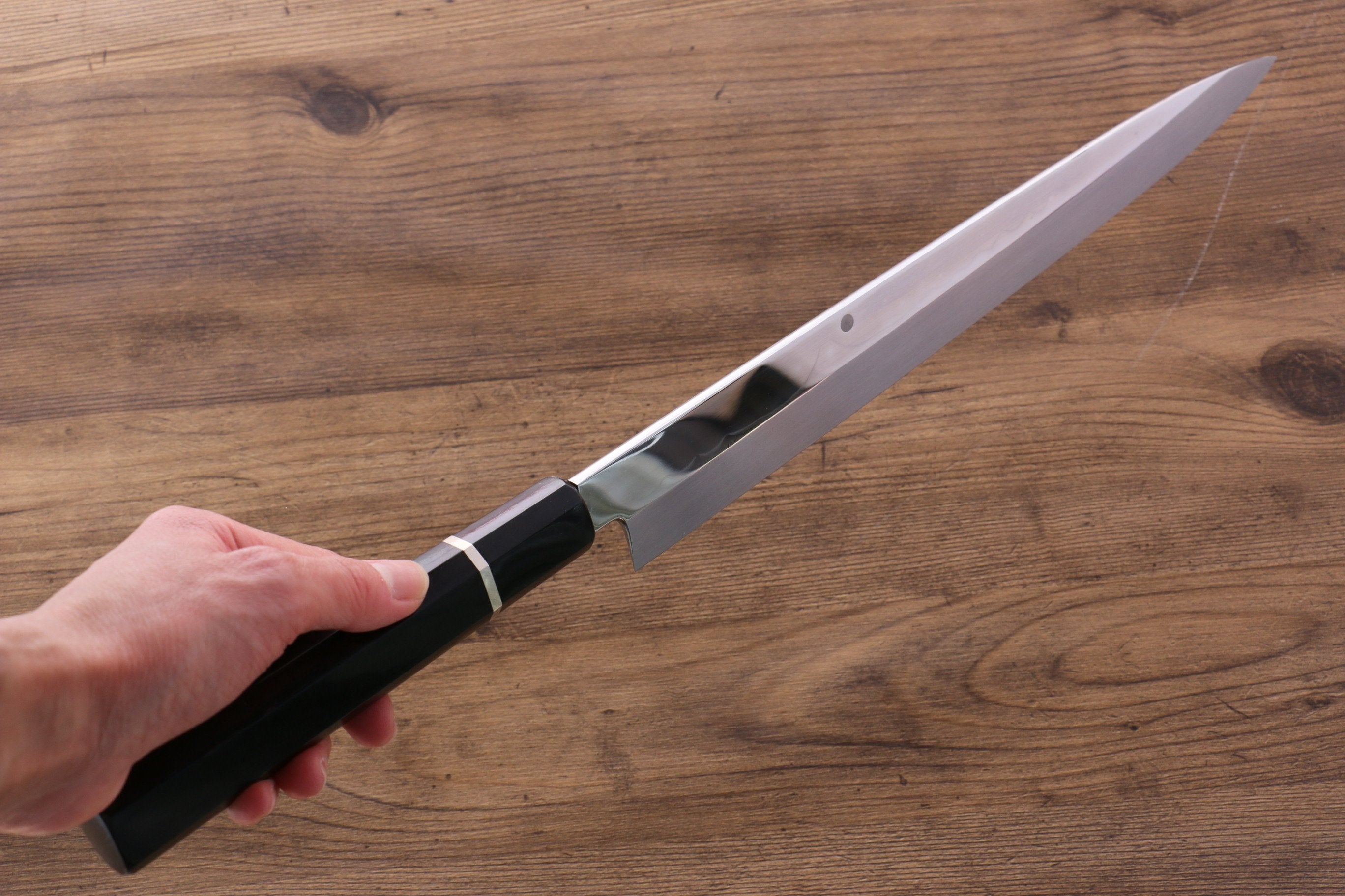 堺 孝行 富士山 本焼 白ニ鋼 鏡面仕上げ 柳刃包丁 300mm リング付き