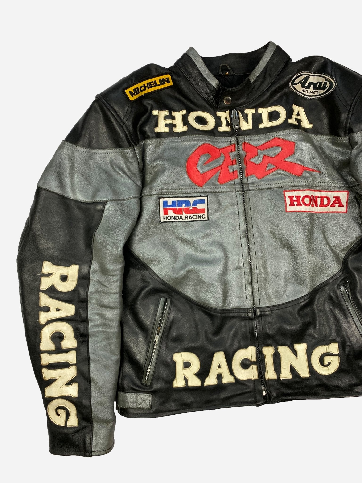VINTAGE HONDA RACING MOTORCYCLE LEATHER JACKET. (M) – SEVENUES.