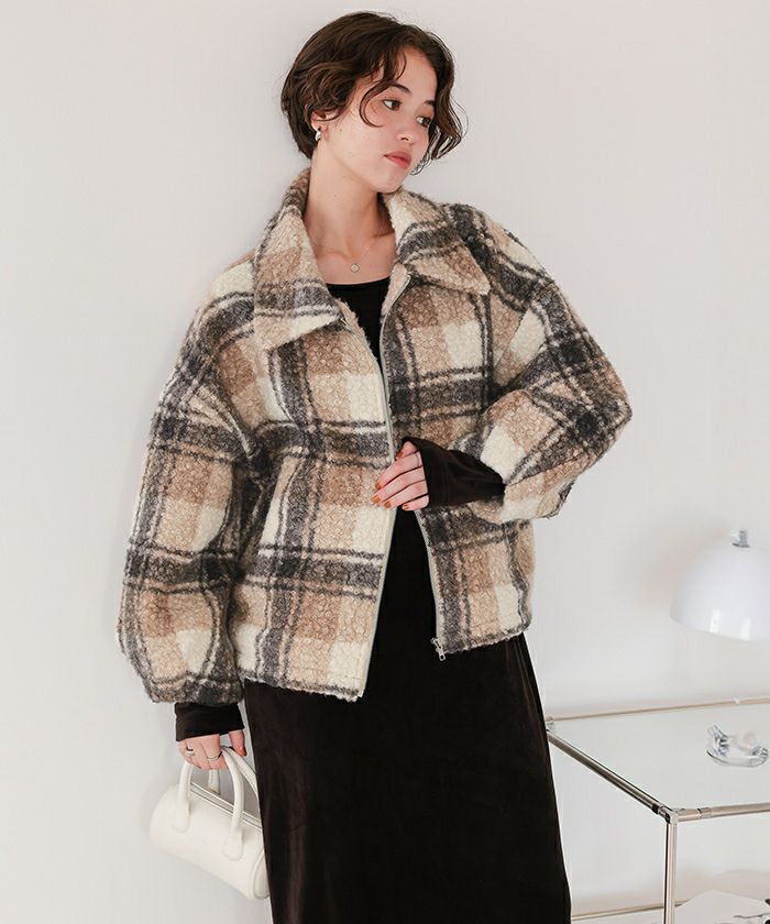 チェックボアショートジャケット/アウター | titivate