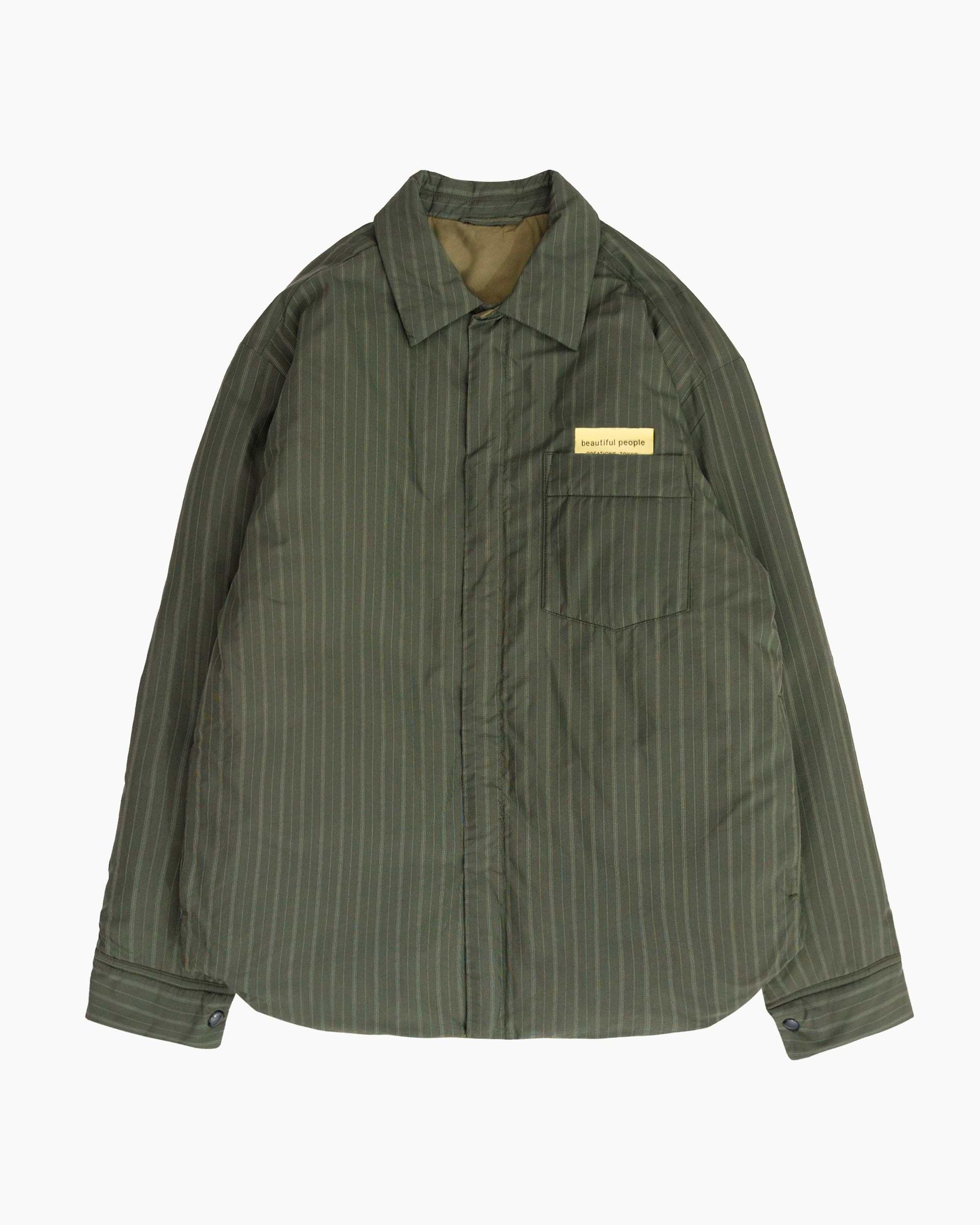 beautiful people】コットンナイロンストライプダウンシャツ